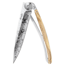 Couteau Deejo Tattoo Mirror olive wood Bees