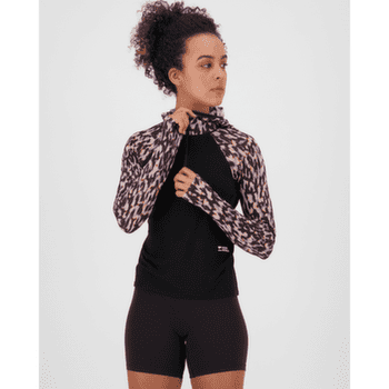 T-shirt a manches longues Mons Royale Bella Merino Long Sleeve Hood Women Rock Leopard/Black