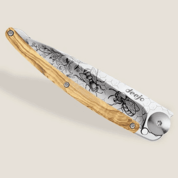 Couteau Deejo Tattoo Mirror olive wood Bees