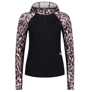 T-shirt a manches longues Mons Royale Bella Merino Long Sleeve Hood Women Rock Leopard/Black