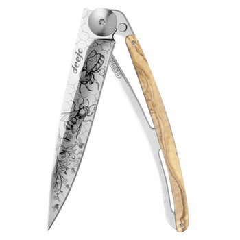 Couteau Deejo Tattoo Mirror olive wood Bees