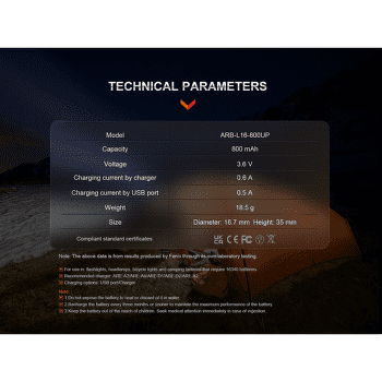 Batterie Fenix RCR123A 800 mAh USB-C Li-ion