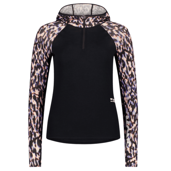 T-shirt a manches longues Mons Royale Bella Merino Long Sleeve Hood Women Rock Leopard/Black