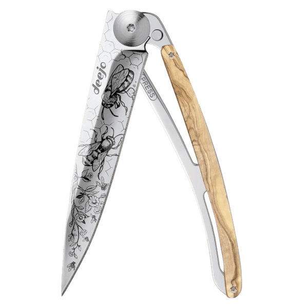 Couteau Deejo Tattoo Mirror olive wood Bees